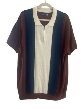 Retro Polo Sweater Apt. 9 Men's XXL Striped Blue White Brown Zipper Front